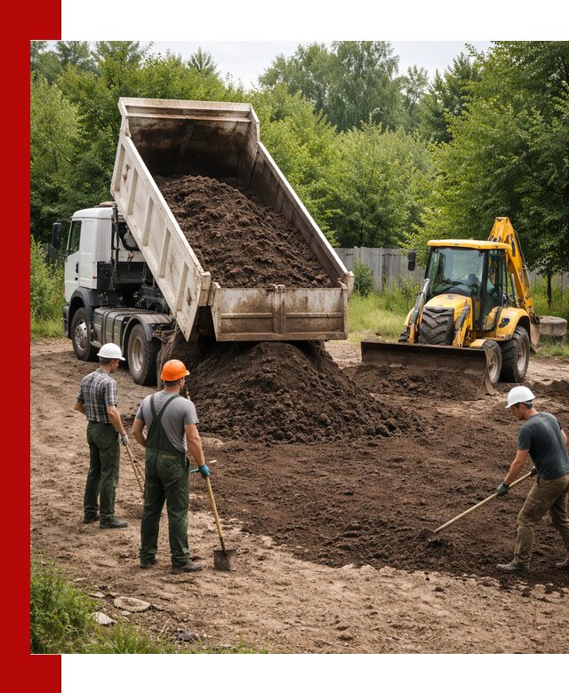 Доставка и укладка грунта для выравнивания участка в Прохладном