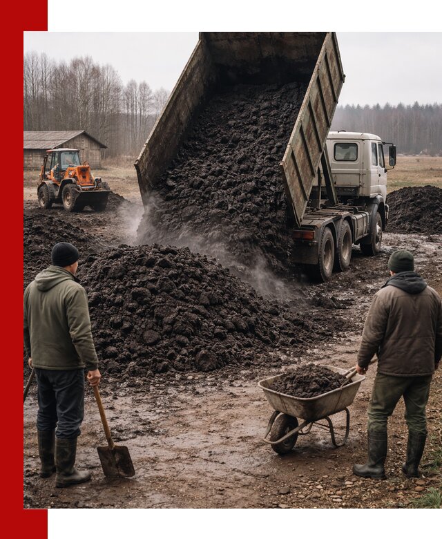 Доставка низинного торфа с разгрузкой и доставкой в Прохладном