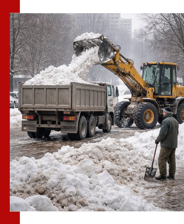 Вывоз снега грузовой техникой в Прохладном оперативно и чисто