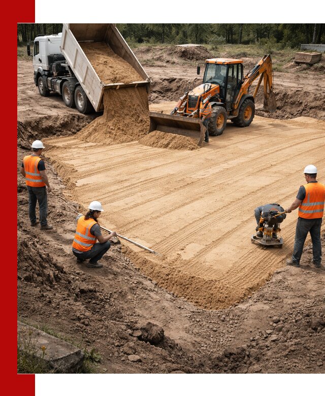 Устройство песчаной подушки для фундаментов и дорог в Прохладном